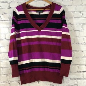 Lane Bryant Womens Sweater Striped V-neck Size 14/16 long sleeve Multicolor
